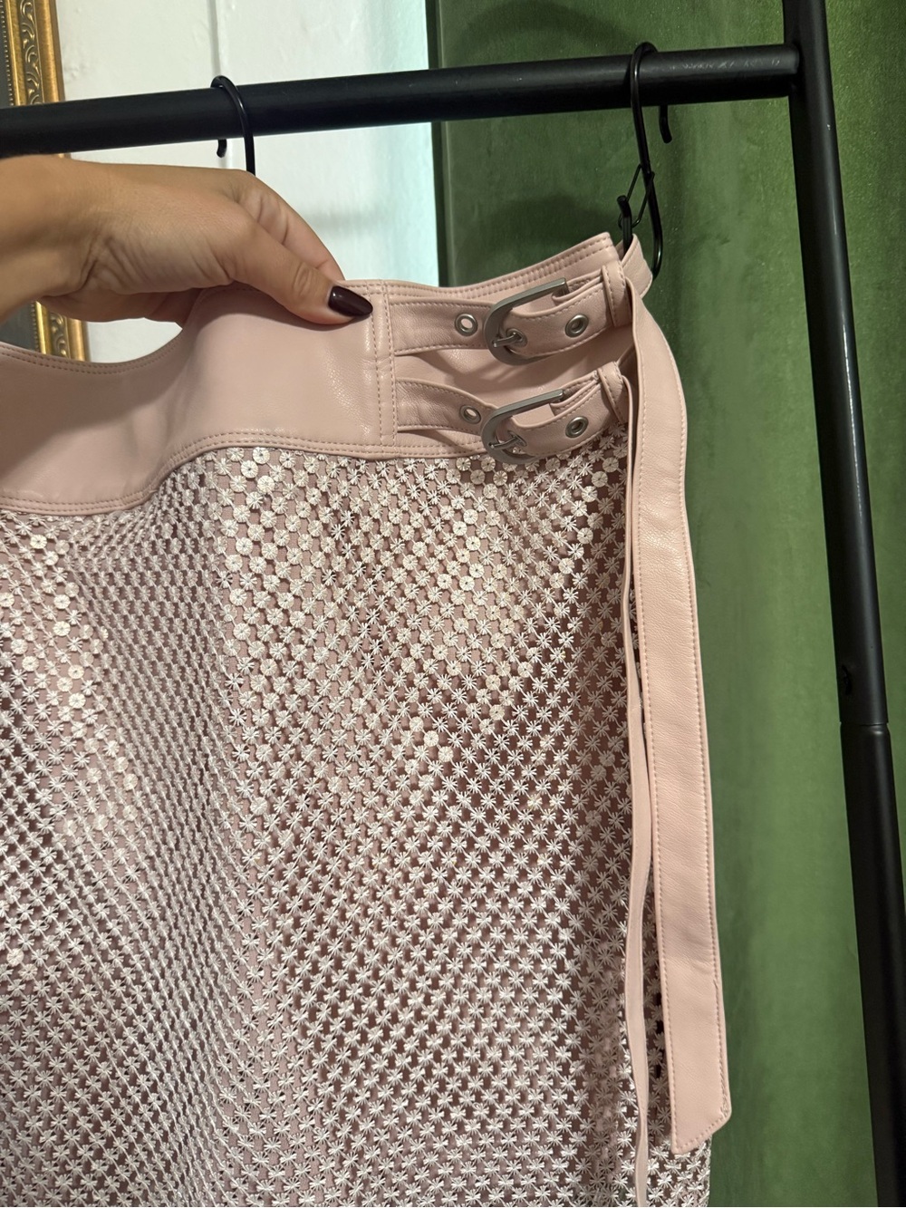 Pilcro Pale Pink Mesh Midi Skirt with Waist Tie - Picture 3 of 3